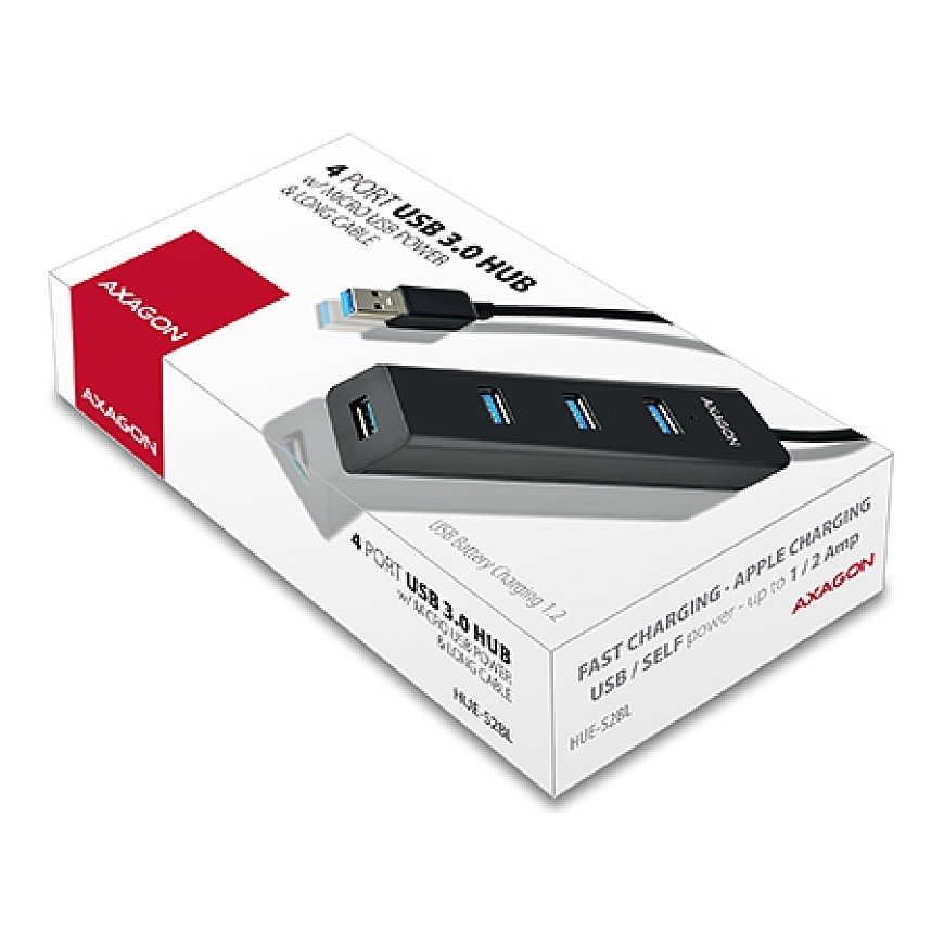 Axagon HUE-S2BL interfeisa centrmezgls USB 3.2 Gen 1 (3.1 Gen 1) Type-A 5000 Mbit/s Melns – 5