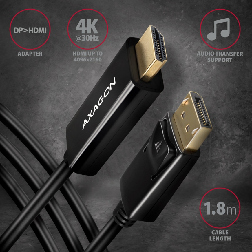 Axagon RVD-HI14C2 videokaapeli-adapteri 1,8 m HDMI-tyyppi A (vakio) DisplayPort Musta – 2