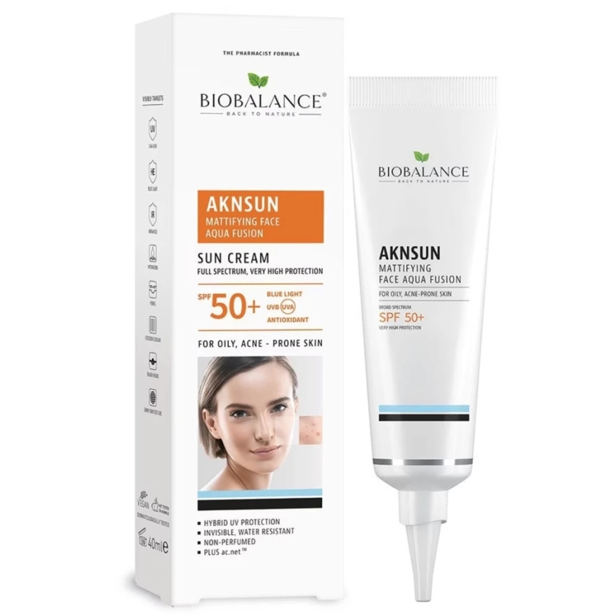 Bio Balance AKNSUN Mattifying & Protecting Before Sun Exposure Krēms sejai SPF 50+ sauļošanās krēms sejai, 40 ml