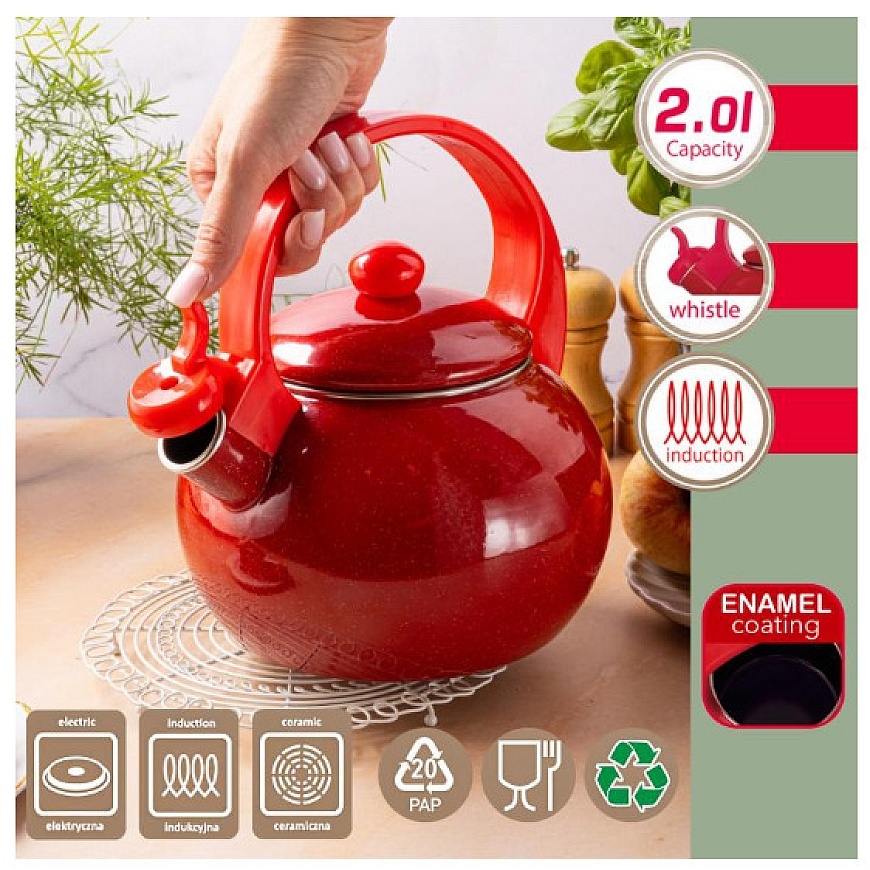 Kettle with whistle, enameled steel, Red, 2.2L, KH 2080, Kinghof – 3