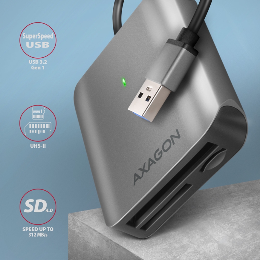 Axagon CRE-S3 External card reader USB-A 3.2 Gen 1 3-slot & lun SD/microSD/CF кардридер USB 3.2 Gen – 2