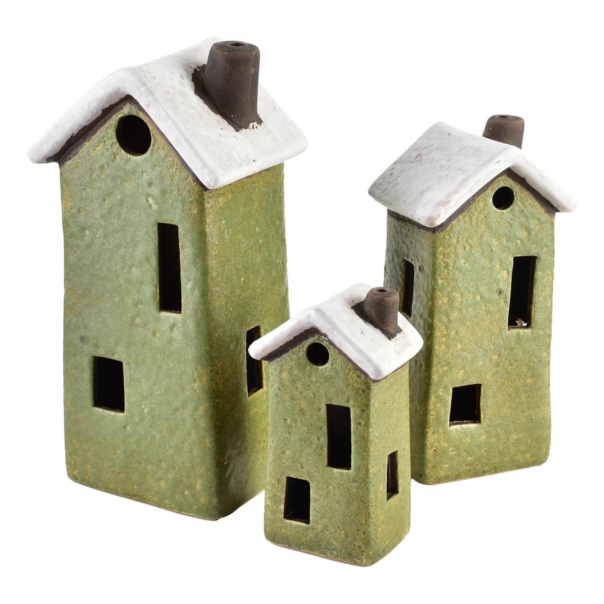 Mondex Keraamisten Taloasetelma 3 Kuviolla, Keltainen/Vihreä/Punainen, 6,9x5,9x14,1 cm – 2
