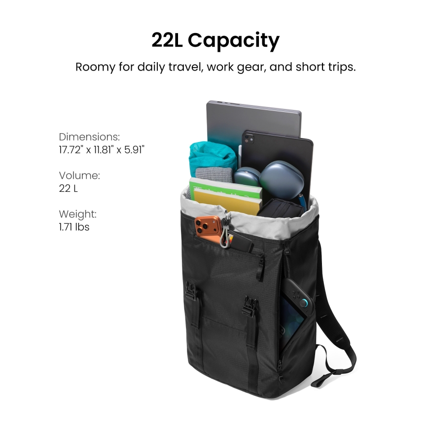 tomtoc VintPack TA1 Liteway nešiojamojo kompiuterio kuprinė, 22 l, juoda – 3
