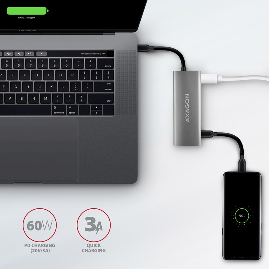 Axagon HMC-5G2 sülearvuti dokk ja pordireplikaator Juhtmega ühendatud USB 3.2 Gen 2 (3.1 Gen 2) Type – 5