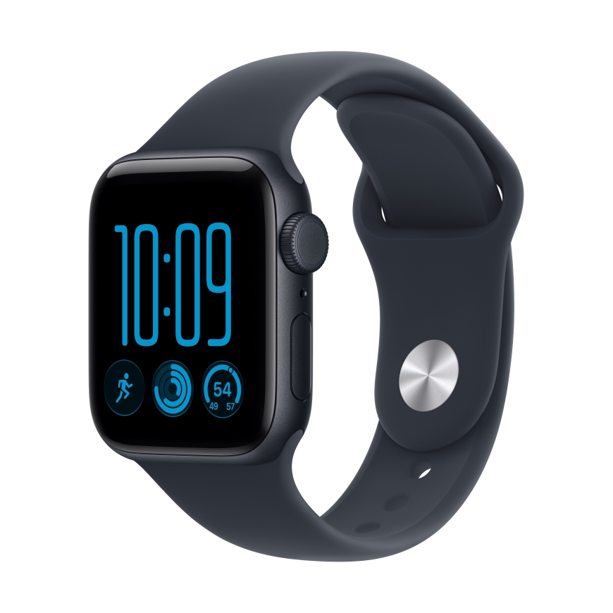 Apple Watch SE 3 (GPS + Cellular) 40 mm midnight aluminum case and black navy sport band, S/M