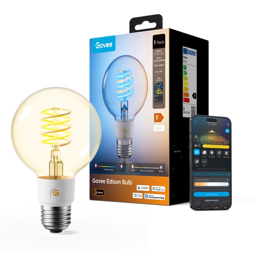 Govee E27 Smart Edison G80 Smart Bulb, 500 lm