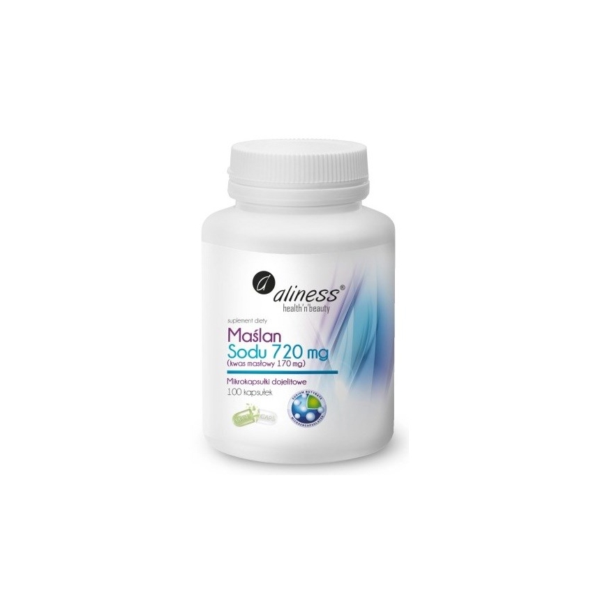 ALINESS Nātrija butirāts 720 mg (butirskābe 170 mg) – uztura bagātinātājs – 100 kapsulas