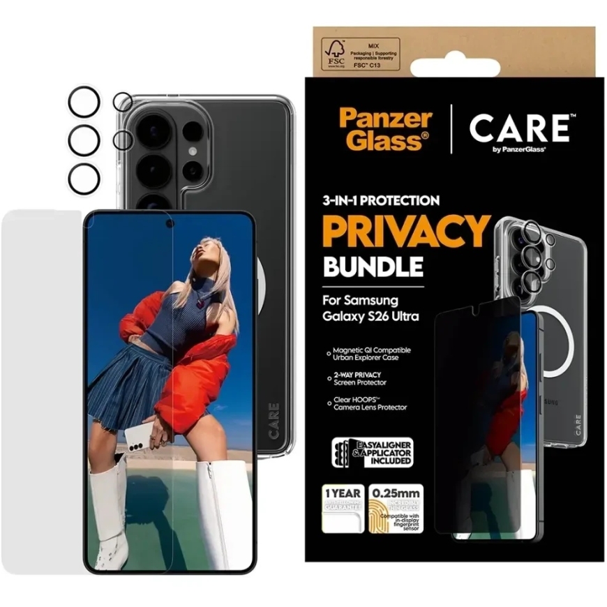 Panzer Glass Aizsardzības komplekts CARE by PanzerGlass Privacy 3in1 Vāciņš+Stikls+Objektīvs Samsung Galaxy S26 Ultra