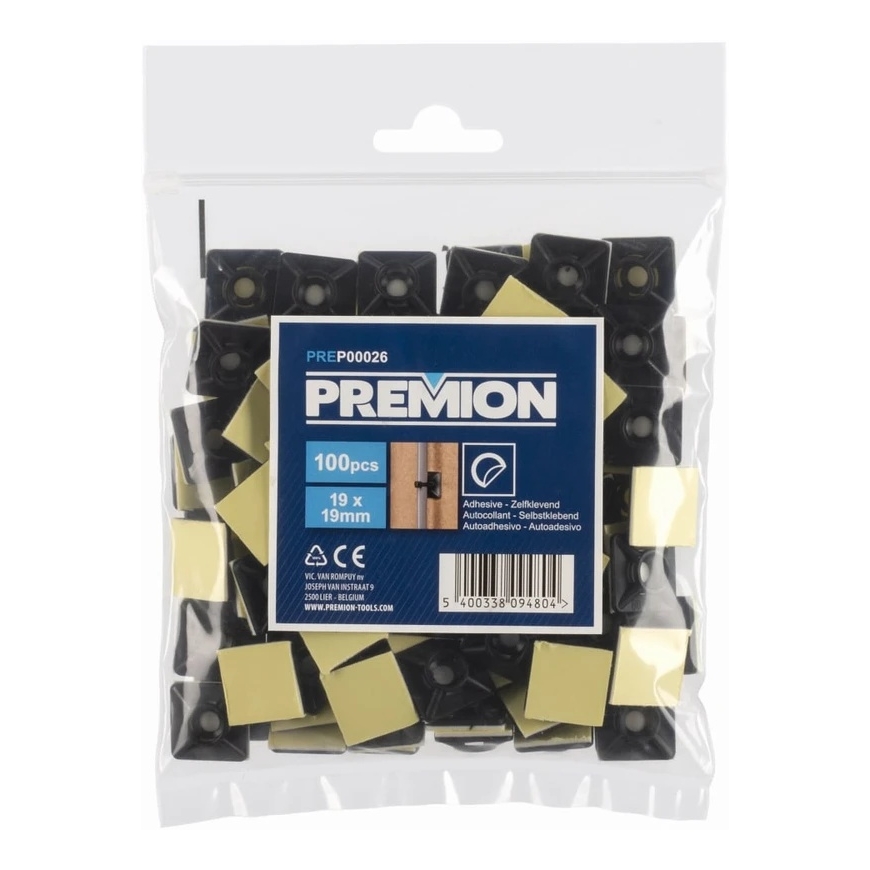 Premion PREP00026 - Iseliimuv kaablihoidja, must, 19 x 19 mm, 100 tk