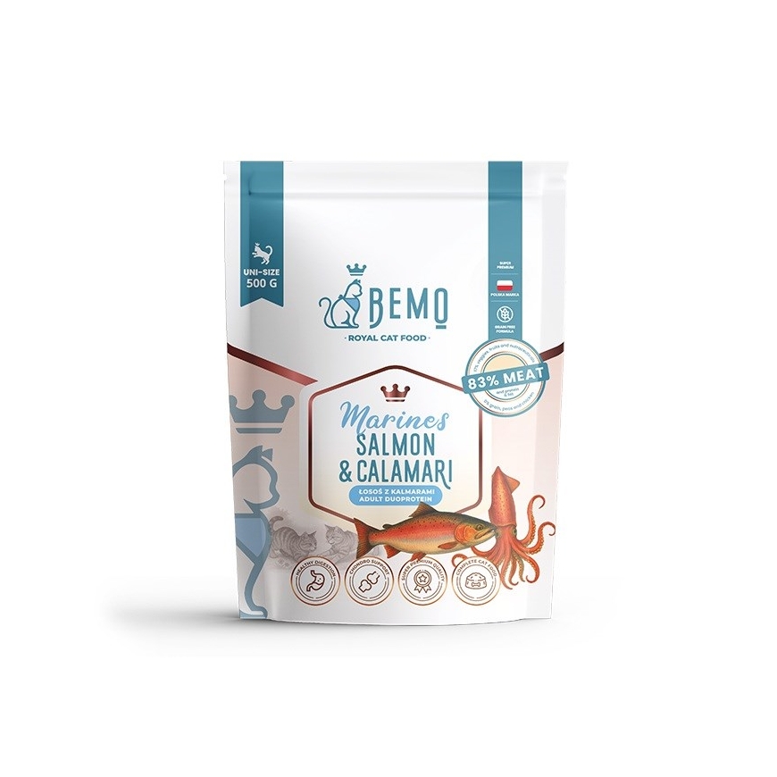 BEMO Kissamarokaliit Lososi ja Kalamari - kuiva kissaruokaa - 500g