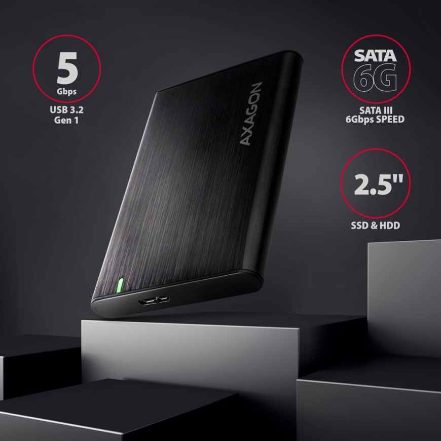 Axagon EE25-A6M tallennusaseman kotelo HDD-/SSD-kotelo Musta 2.5" – 2