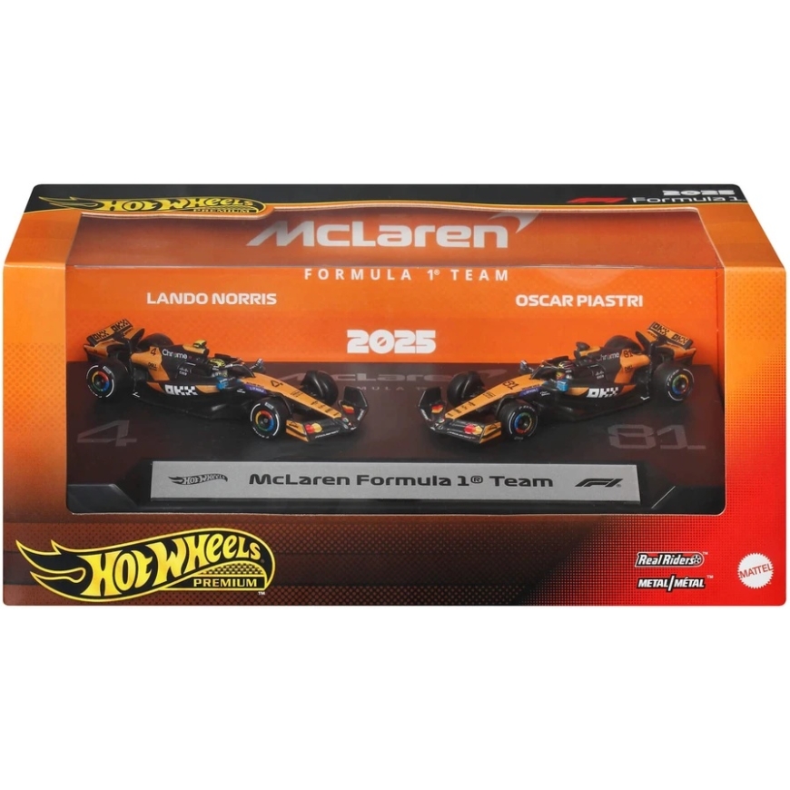 Mattel HOT WHEELS PREMIUM F1 kahden auton sarja McLaren Lando Norris ja Oscar Piastri (JMM91)