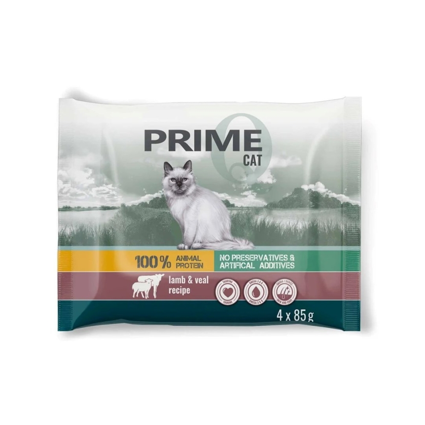 PUPIL Prime bagātīgs ar jēru un tītara + teļa ar trušu Kaste - mitrais kaķu barība - 4x85g