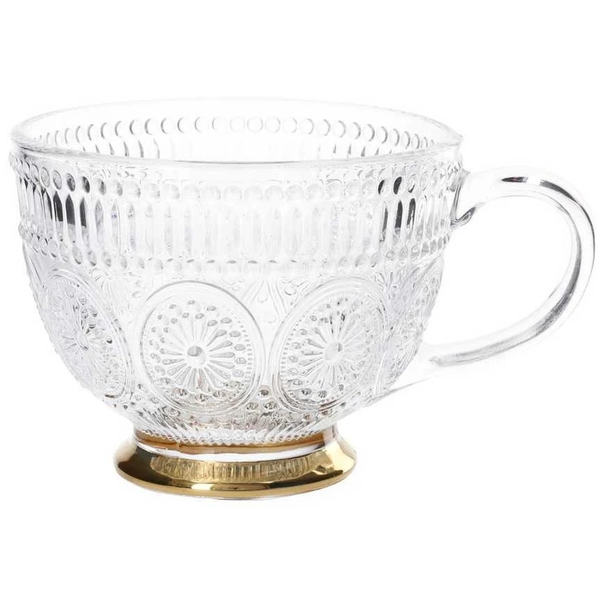 Homla BARREL Patterned Glass Mug with Golden Base, 360 ml