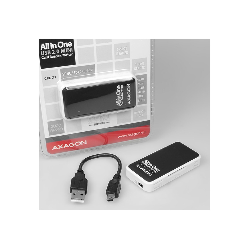 Axagon CRE-X1 kortelių skaitytuvas USB 2.0 Juoda, Balta – 4