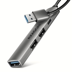 Axagon HUB USB HUE-STA, 4x USB ALU STRIP hub, 1x USB-A 5Gbps, 2x USB-A & 1x USB-C 480Mbps, kabel USB-A 12cm