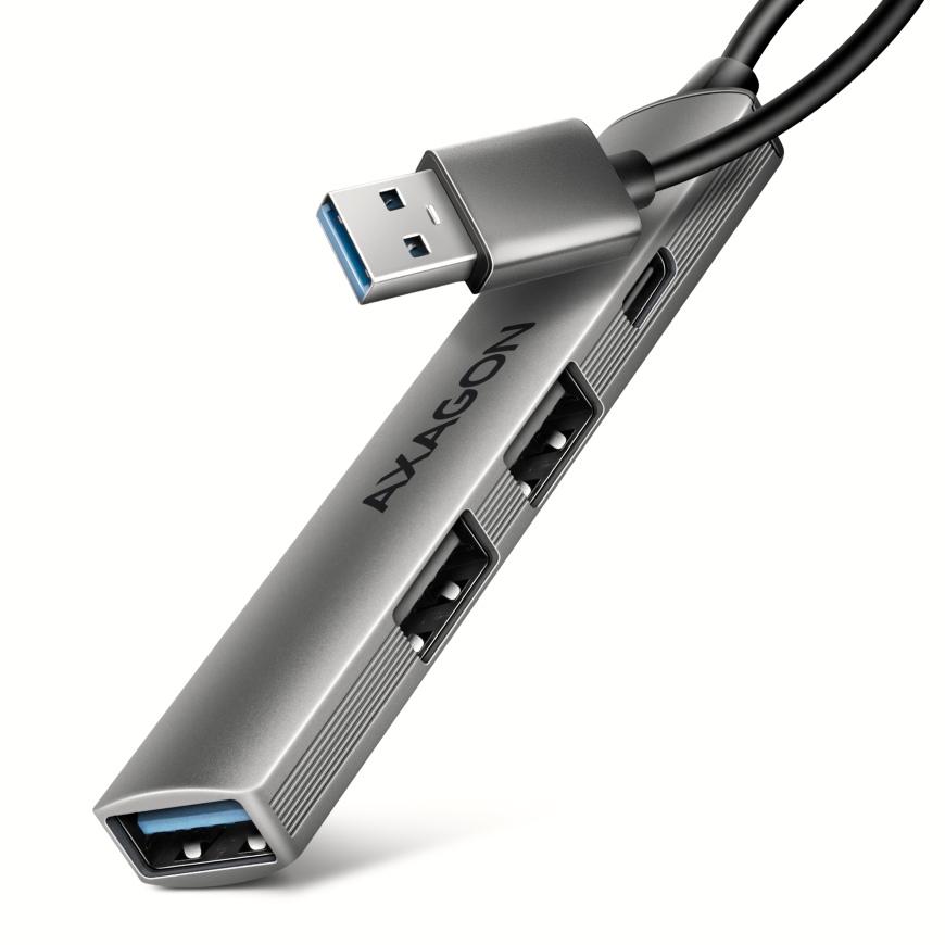 Axagon HUB USB HUE-STA, 4x USB ALU STRIP hub, 1x USB-A 5Gbps, 2x USB-A & 1x USB-C 480Mbps, kabel USB