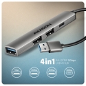Axagon HUB USB HUE-STA, 4x USB ALU STRIP hub, 1x USB-A 5Gbps, 2x USB-A & 1x USB-C 480Mbps, kabel USB