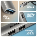 Axagon HUB USB HUE-STA, 4x USB ALU STRIP hub, 1x USB-A 5Gbps, 2x USB-A & 1x USB-C 480Mbps, kabel USB