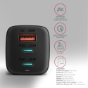 Axagon ACU-DPQ65 GaN Wall charger 65W, 3x port (USB-A + dual USB-C), PD3.0/QC4+/PPS/Apple