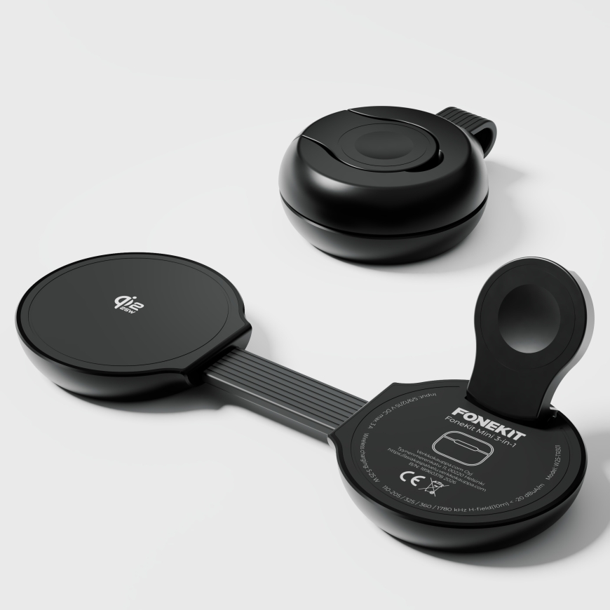 FoneKit Mini 3-in-1 traadita Qi2 25W laadimispadi, must