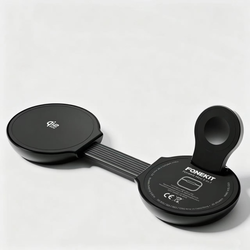 FoneKit Mini 3-in-1 traadita Qi2 25W laadimispadi, must – 4