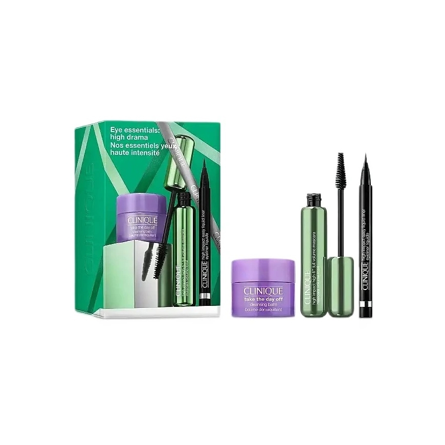 Clinique CLINIQUE_SET Eye Essentials High Drama tusz do rzęs 10ml + eyeliner Juodas 0,34g + balsam oczyszczający 15ml