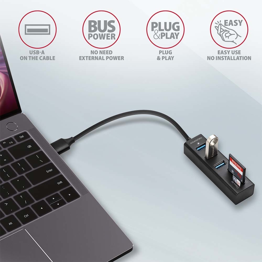 Axagon HMA-CR3A kannettavien tietokoneiden telakka ja porttitoistin Langallinen USB 3.2 Gen 1 (3.1 G – 4