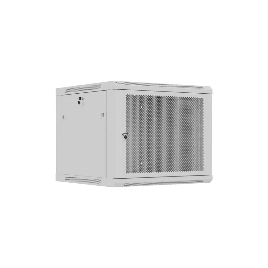 Настенная стойка 19" 9U 600x600 с перфорированной дверцей серого цвета Lanberg (в разобранном виде)
