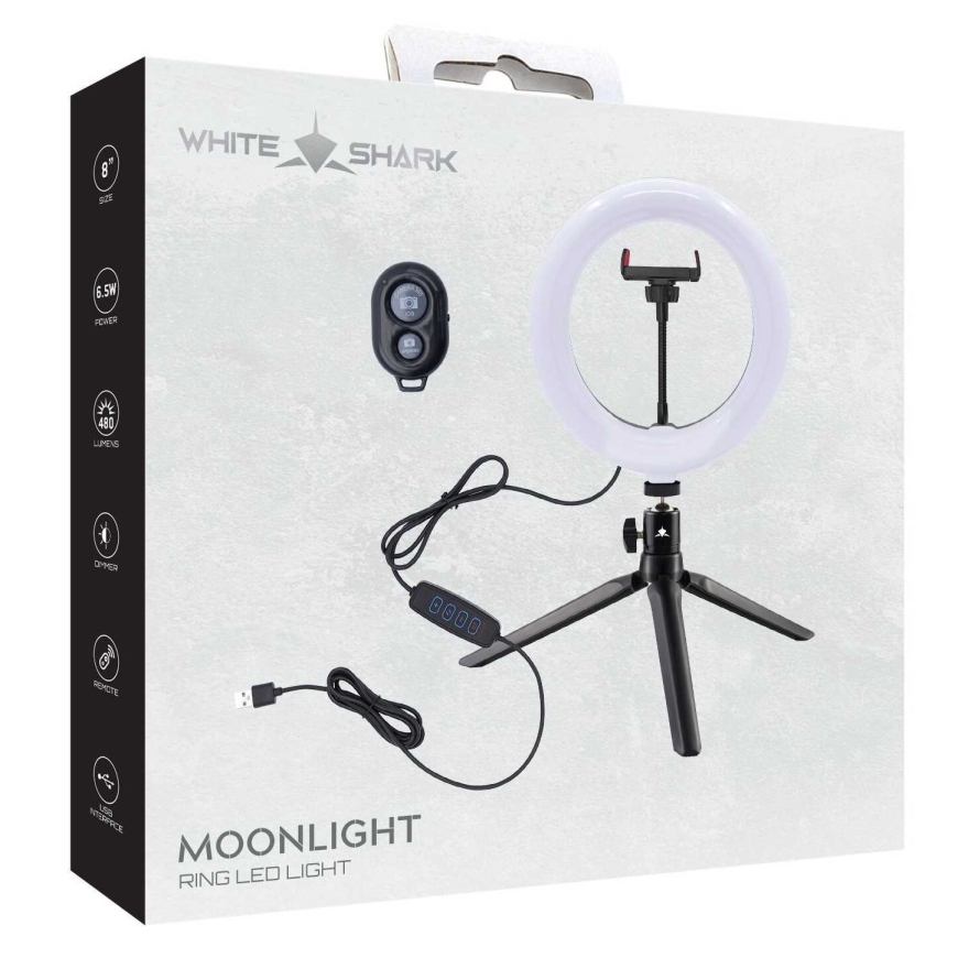 Светодиодный кольцевой светильник White Shark RL-08 Moonlight-2, 21 см