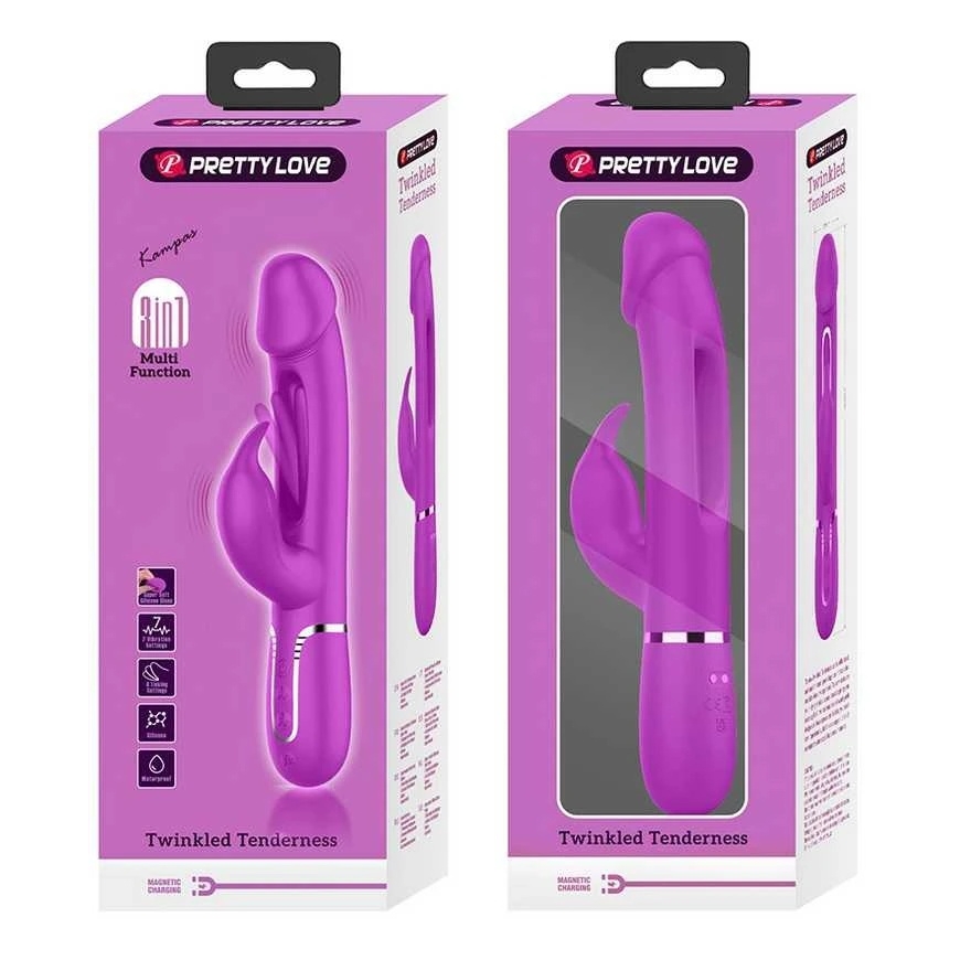 Pretty Love Flirtation PRETTY LOVE - KAMPAS RABBIT 3 IN 1 MULTIFUNCTIONAL VIBRATOR WITH TONGUE, VIOLET FLAVOR – 2