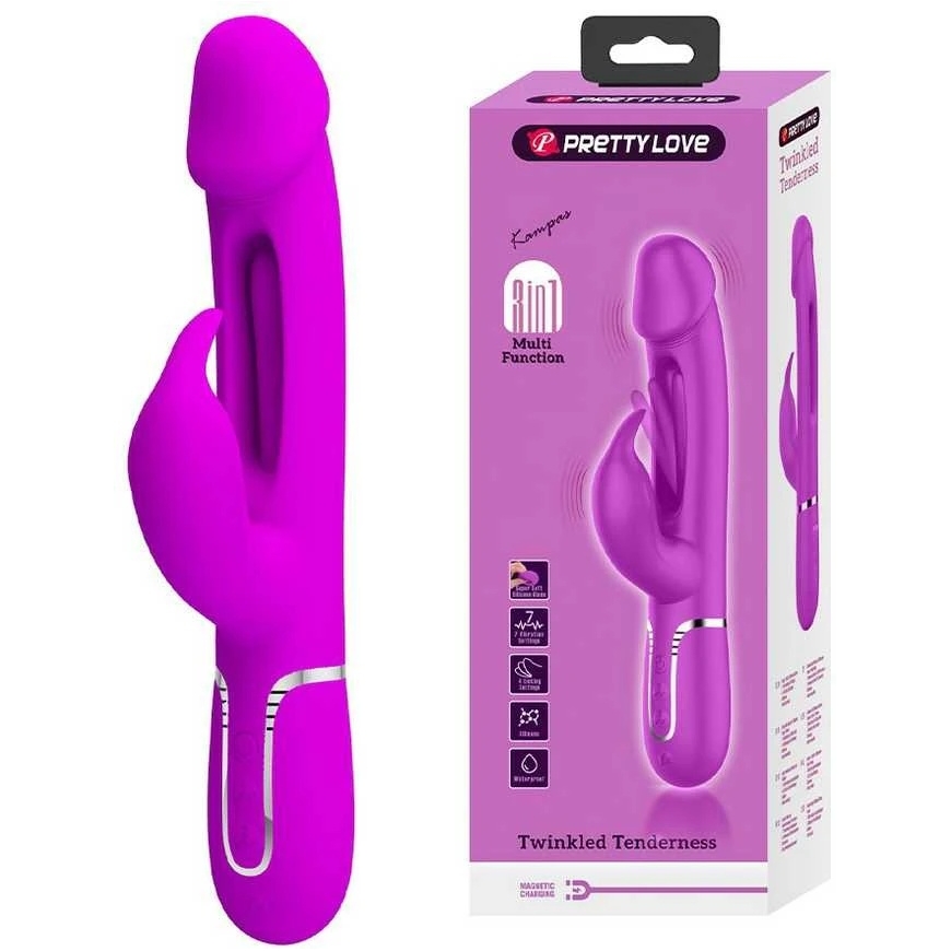Pretty Love Flirtation PRETTY LOVE - KAMPAS RABBIT 3 IN 1 MULTIFUNKTSIONAALNE VIBRAATOR KEELEGA, LIILAKAS MAITSE – 4