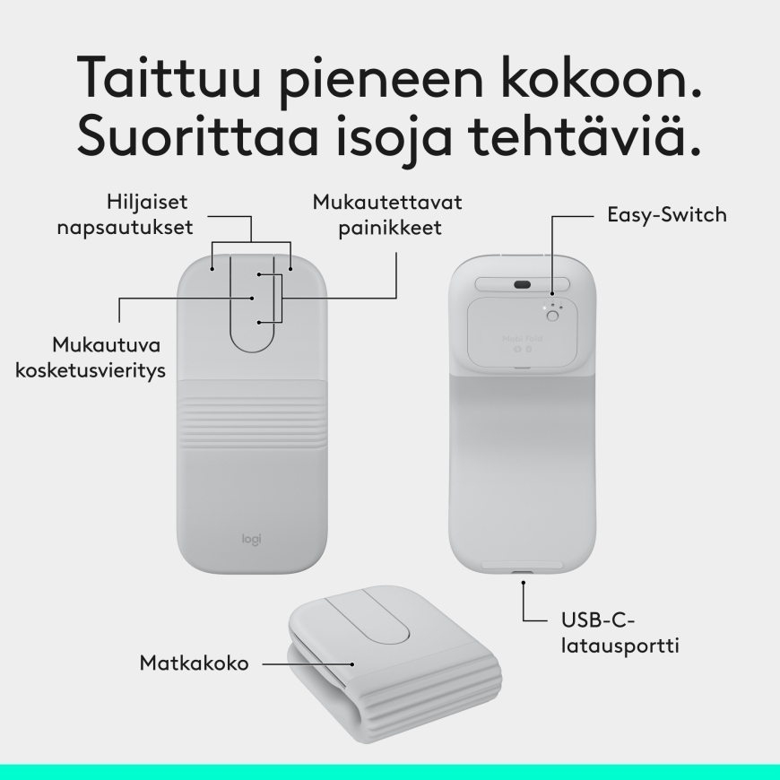 Logitech Mobi Fold bezvadu pele, balta – 5