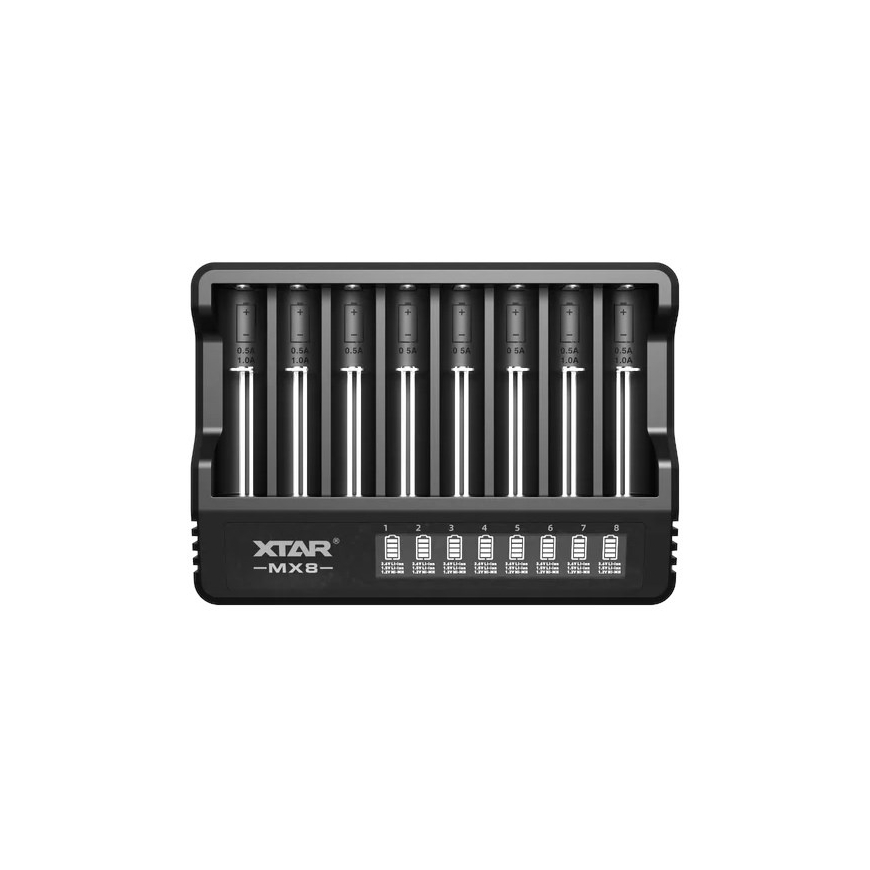 Akulaadija Li-ion 3,6V / 3,7V / 1,5V ja 1,2V Ni-MH XTAR MX8