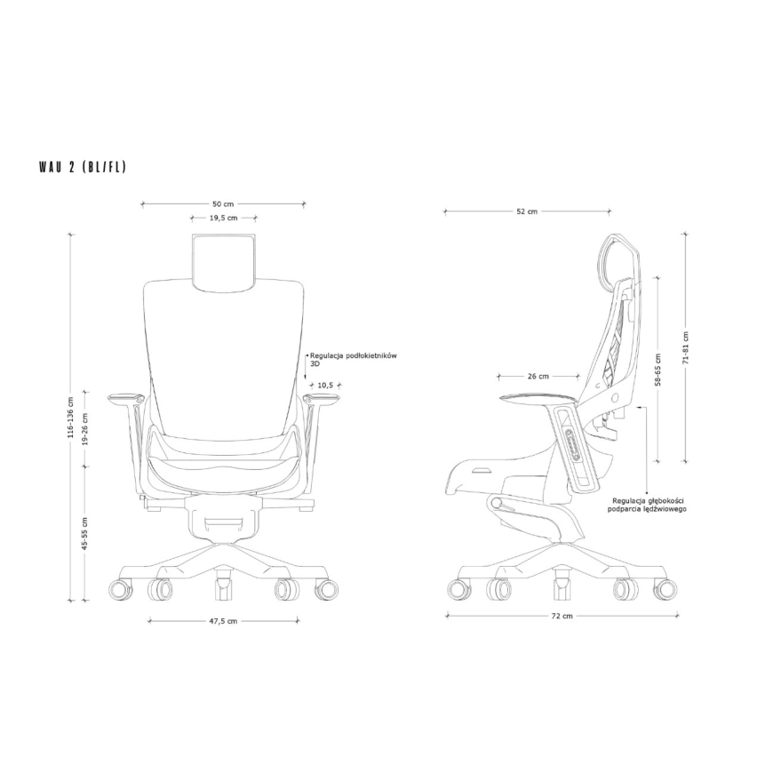 Wau 2 BL416 toimistotuoli, luminen/valkoinen kangas – 5
