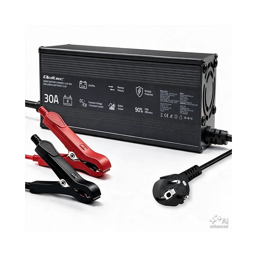 Qoltec 52672 12 V LiFePO4 aku laadija | 30 A | PF 0.9 – 4