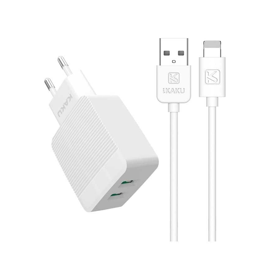 iKaku KSC-371 12W (2x USB) iki Lightning 2.4A baltas