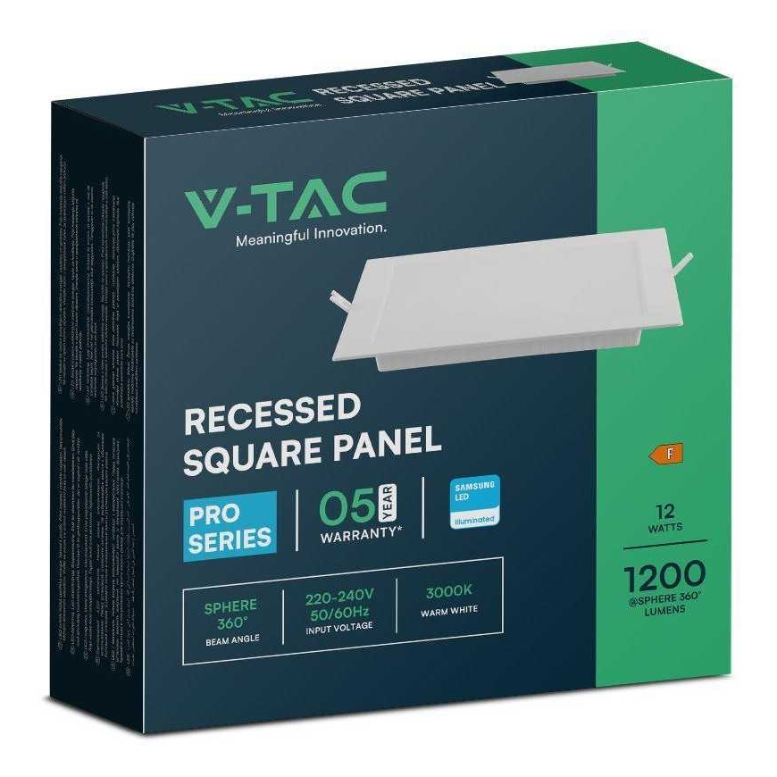V-tac 12W LED įleidžiama panelė, balta, 4000K, SAMSUNG CHIP – 2