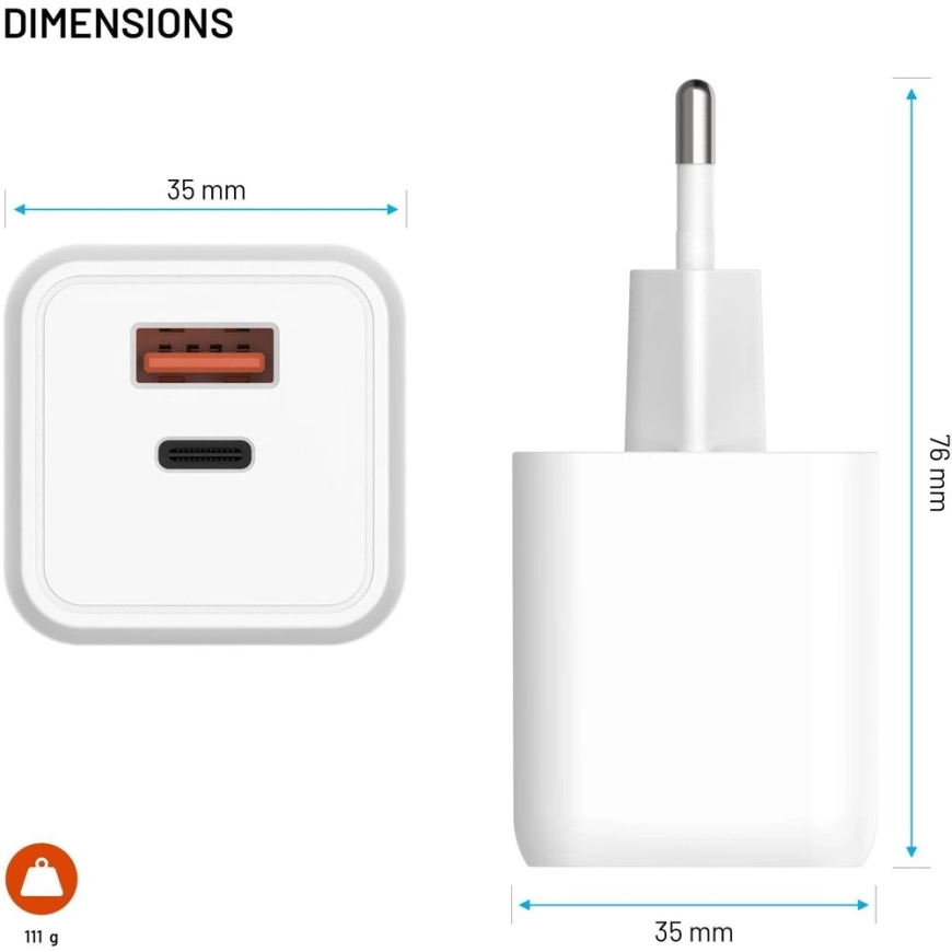 Fixed Mini lādētājs 1x USB-A 1x USB-C 3 A (FIXCG45M-CA-WH) – 2