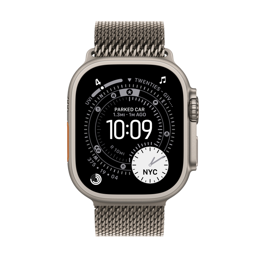 Apple Watch Ultra 3 (GPS + Cellular) 49 mm dabīgā titāna korpuss un dabīgais milānas siksna, vidēja izmēra – 2
