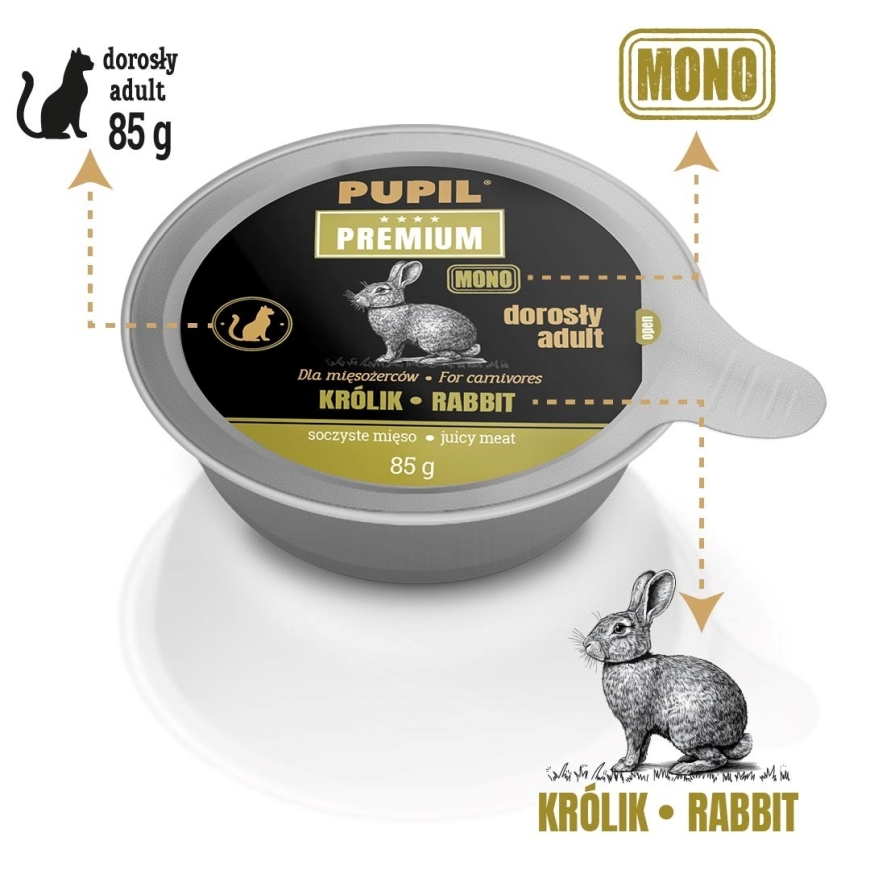 PUPIL Premium Suaugęs triušis mono - drėgnas kačių maistas - 85g – 3