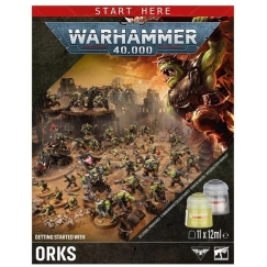 Games Workshop Warhammer 40,000 Ork-en aloituspaketti – miniatiivit, maalit, sivellin