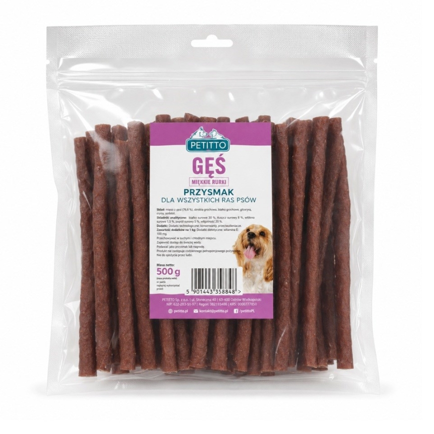 PETITTO Mīkstās zoss caurules - suņu našķis - 500g