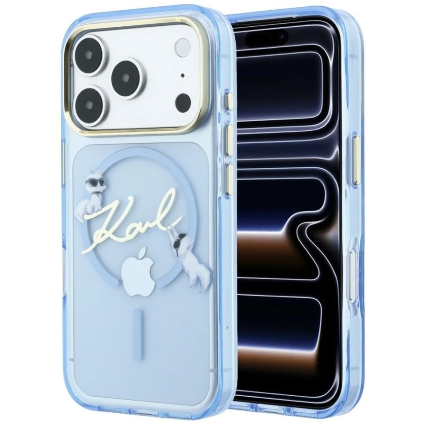 Dėklas Karl Lagerfeld Script Logo MagSafe do iPhone 18 Pro Max / 17 Pro Max mėlyna