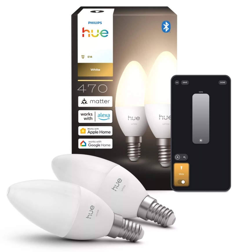 Philips Hue LED-свеча, B39, E14, тёплый белый, 2 шт