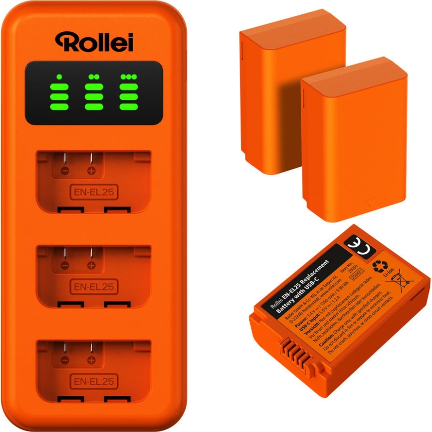 Rollei EN-EL25 3-pack battery and charger set