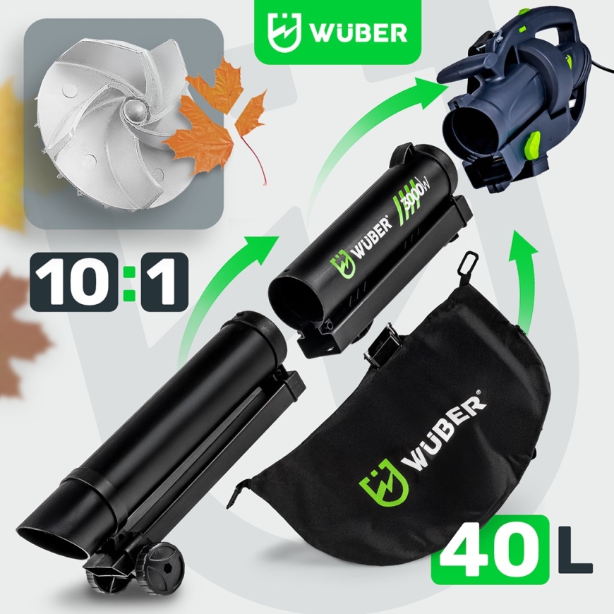 Sähkötukevä puhalin 3000 W murskaimella 10:1 W43420 WUBER – 3
