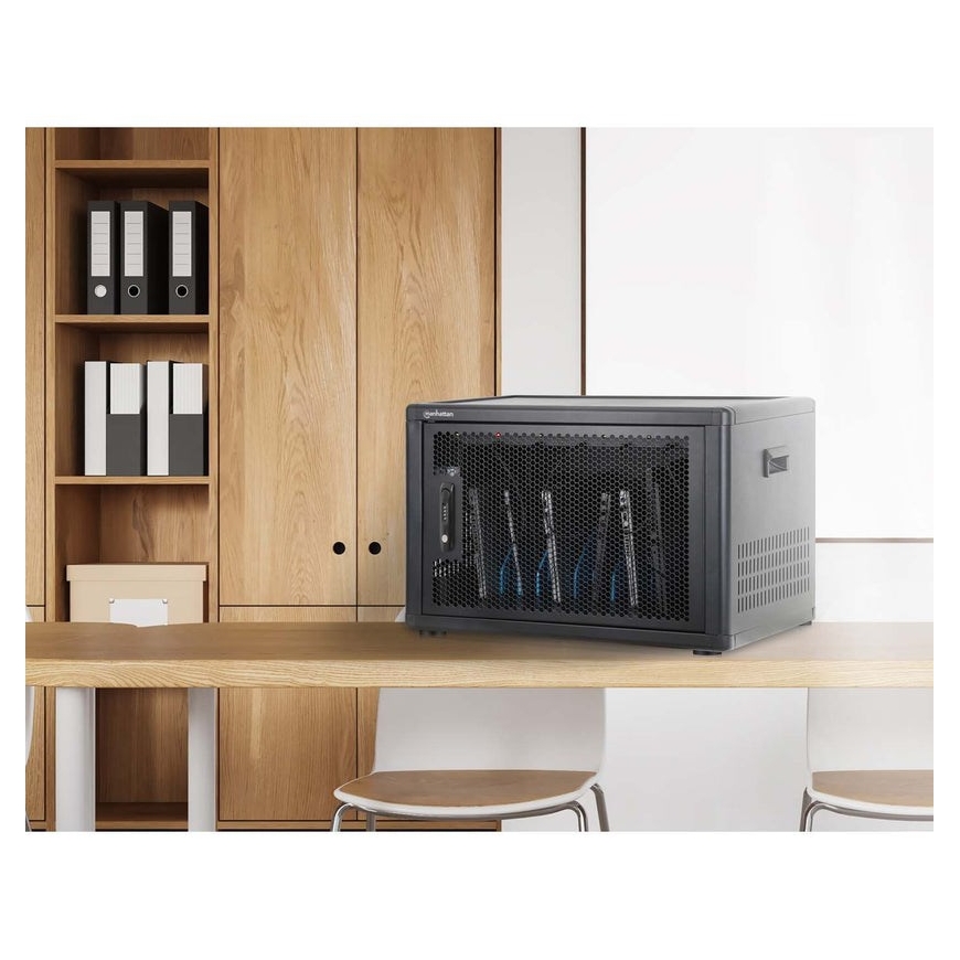 Manhattan-kannettava latauskaappi, pöytämalli (tai vaunu) USB-C kautta 65W 16" 12-laatikolle, sopii USB-C-kannettaville (jopa 16 – 2