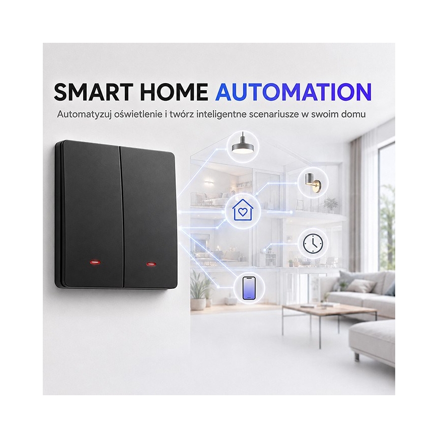 Qoltec 52708 Išmanus dvigubas jungiklis | Wi-Fi | Laikmatis | Tuya | Išmanus gyvenimas | Juodas – 2