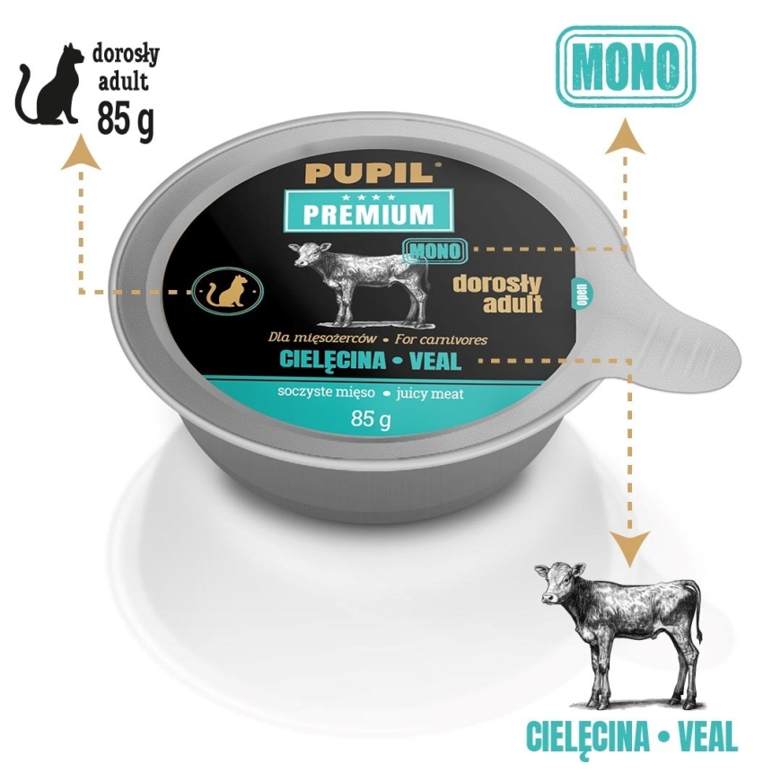 PUPIL Premium Suaugusių veršienos mono - šlapias kačių maistas - 85g – 3